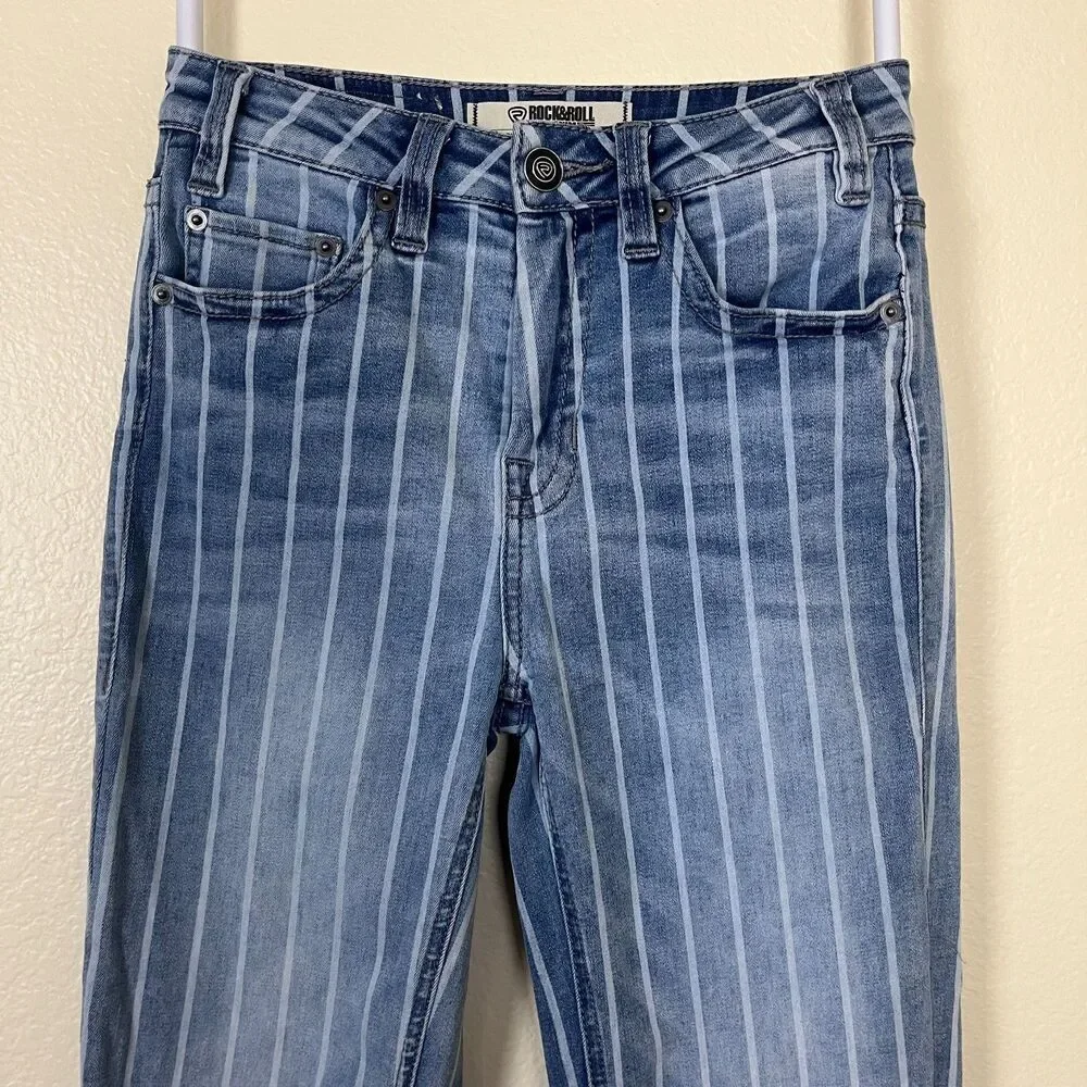 Rock & Roll Denim Women Size 25 High Rise Striped Trousers Bootcut Flare Jeans